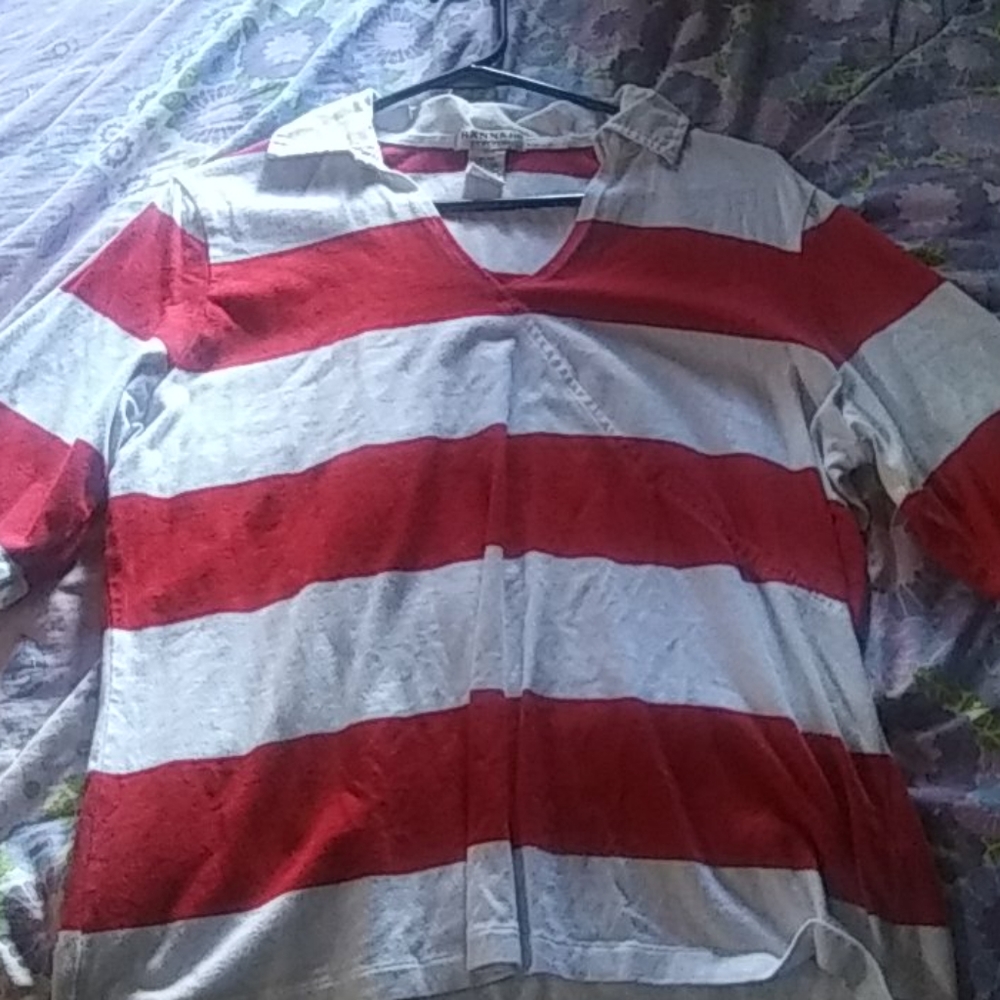 Red and white striped shirt with collar